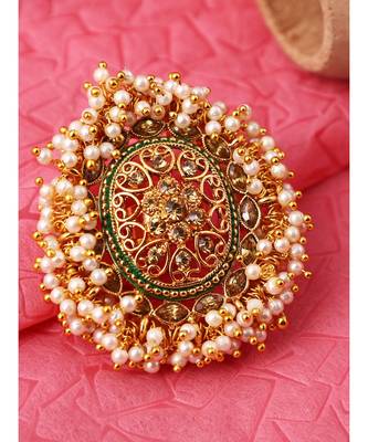 Gold Tone Embellished With Pearls Adjustable Finger Ring 1