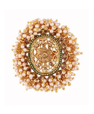 Gold Tone Embellished With Pearls Adjustable Finger Ring 2