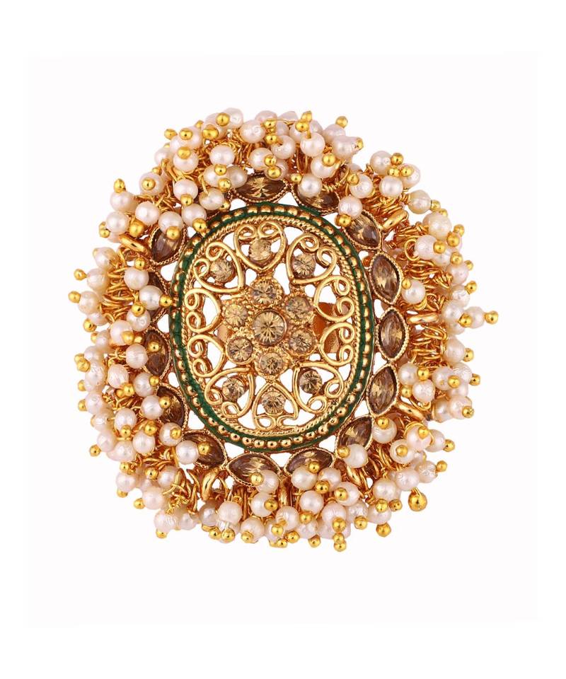 Gold Tone Embellished With Pearls Adjustable Finger Ring