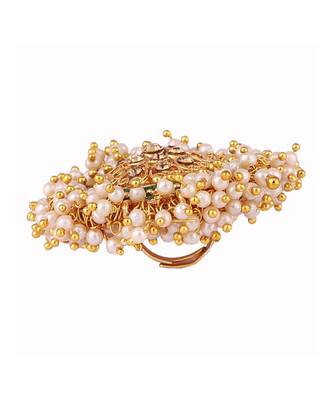 Gold Tone Embellished With Pearls Adjustable Finger Ring 4