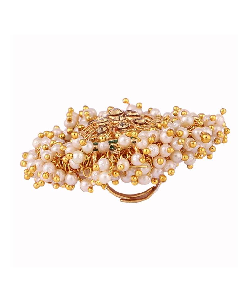 Gold Tone Embellished With Pearls Adjustable Finger Ring