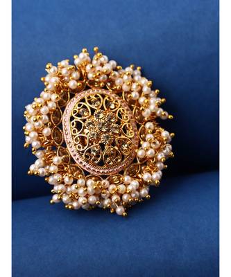 Gold Tone Embellished With Pearls Adjustable Finger Ring 1