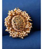 Gold Tone Embellished With Pearls Adjustable Finger Ring