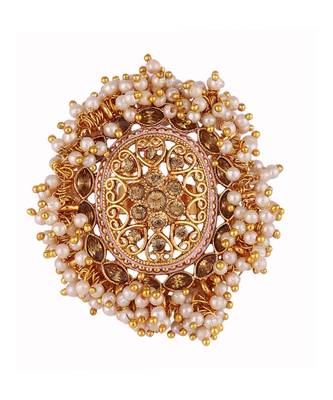 Gold Tone Embellished With Pearls Adjustable Finger Ring 2