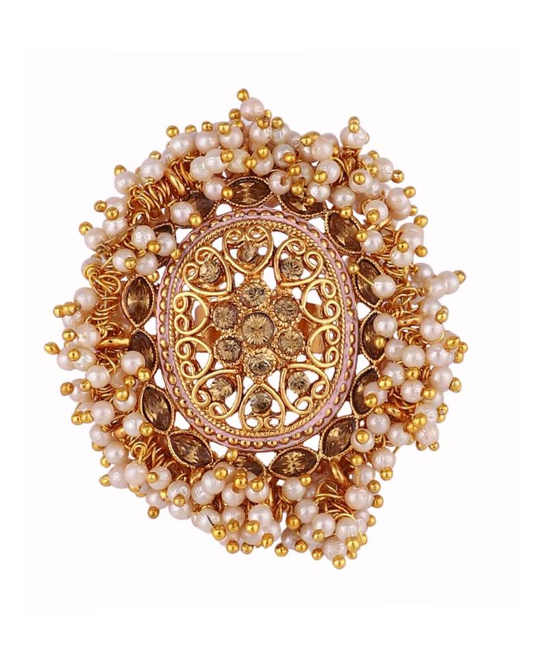 Gold Tone Embellished With Pearls Adjustable Finger Ring