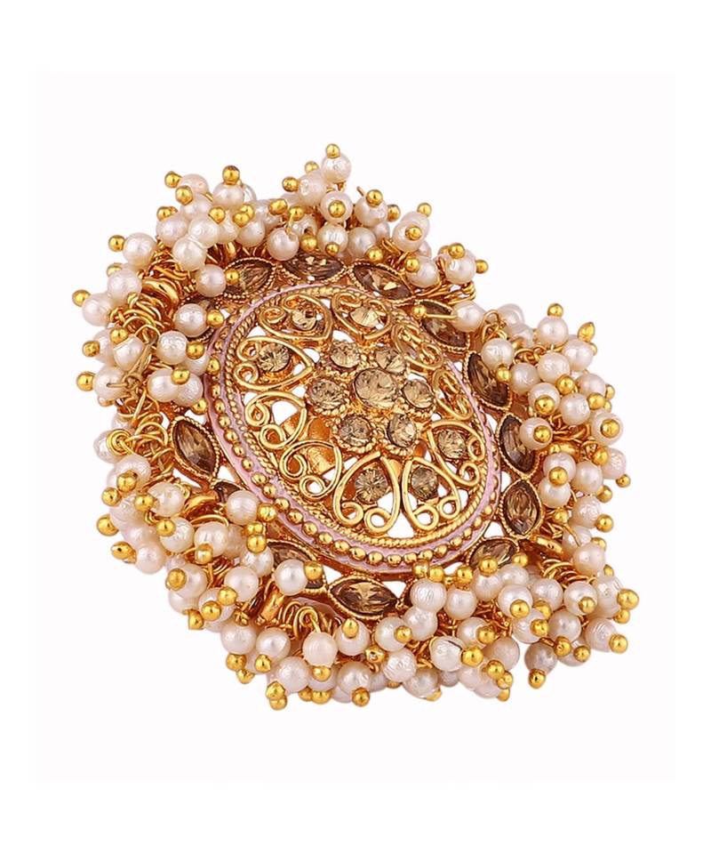 Gold Tone Embellished With Pearls Adjustable Finger Ring
