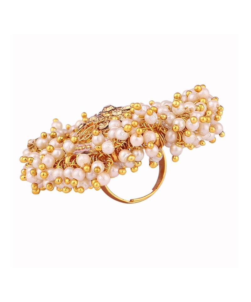 Gold Tone Embellished With Pearls Adjustable Finger Ring