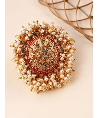 Gold Tone Embellished With Pearls Adjustable Finger Ring 1