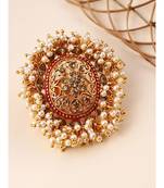 Gold Tone Embellished With Pearls Adjustable Finger Ring