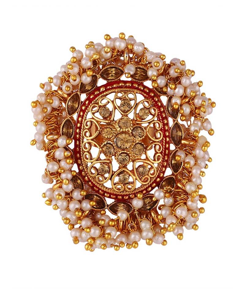 Gold Tone Embellished With Pearls Adjustable Finger Ring