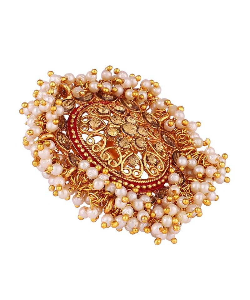 Gold Tone Embellished With Pearls Adjustable Finger Ring
