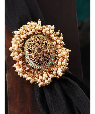 Gold Tone Embellished With Pearls Adjustable Finger Ring 1