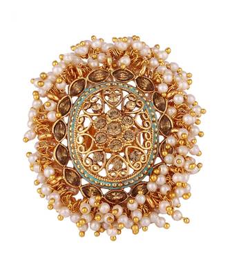 Gold Tone Embellished With Pearls Adjustable Finger Ring 2