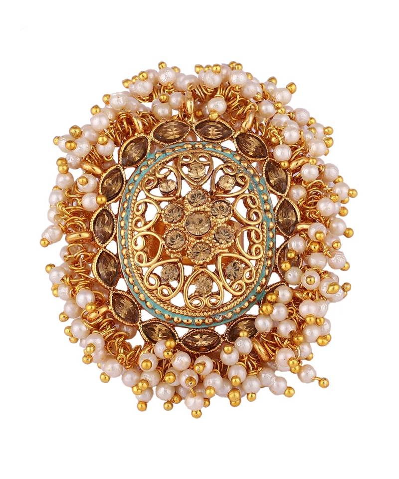 Gold Tone Embellished With Pearls Adjustable Finger Ring