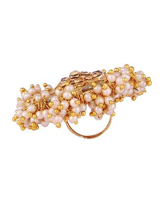 Gold Tone Embellished With Pearls Adjustable Finger Ring 4