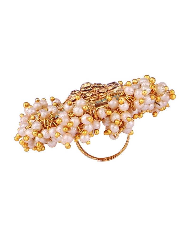 Gold Tone Embellished With Pearls Adjustable Finger Ring