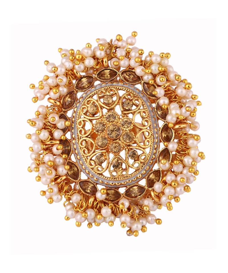 Gold Tone Embellished With Pearls Adjustable Finger Ring