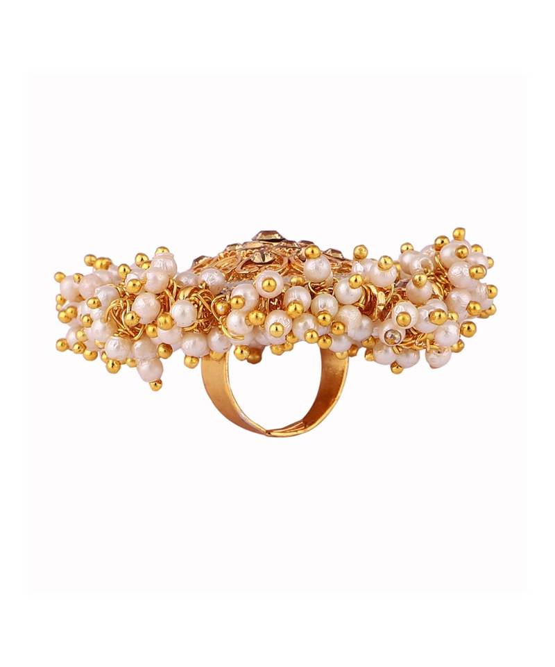 Gold Tone Embellished With Pearls Adjustable Finger Ring