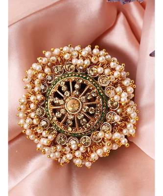 Gold Tone Embellished With Pearls Adjustable Finger Ring 1