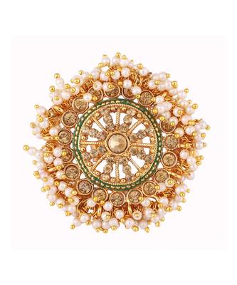 Gold Tone Embellished With Pearls Adjustable Finger Ring 2