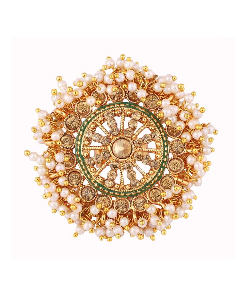 Gold Tone Embellished With Pearls Adjustable Finger Ring