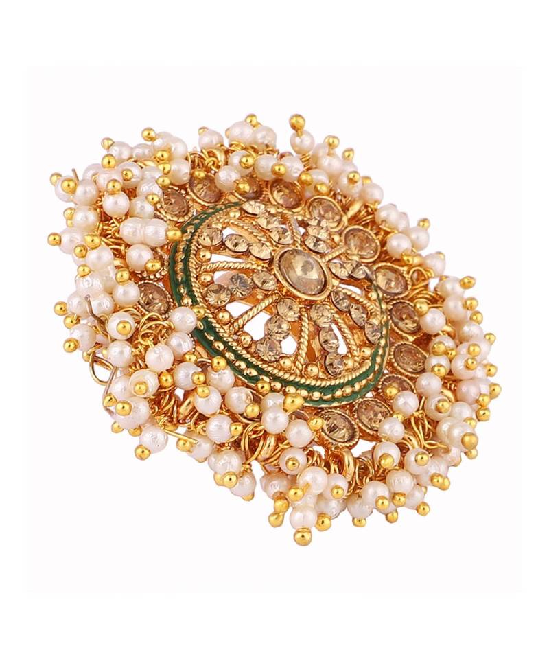 Gold Tone Embellished With Pearls Adjustable Finger Ring