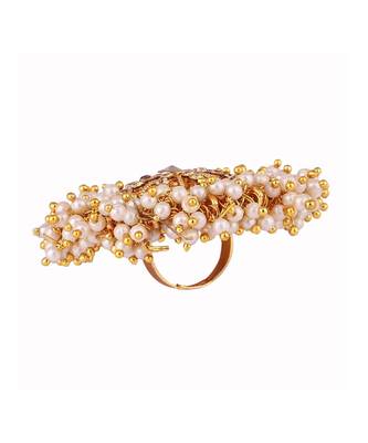 Gold Tone Embellished With Pearls Adjustable Finger Ring 4