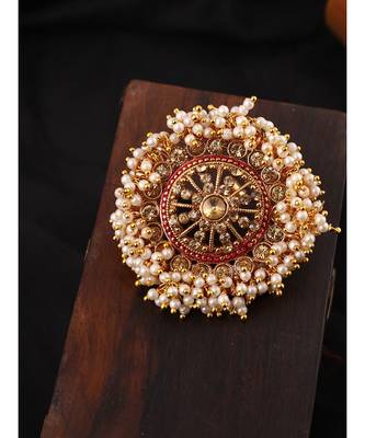 Gold Tone Embellished With Pearls Adjustable Finger Ring 1