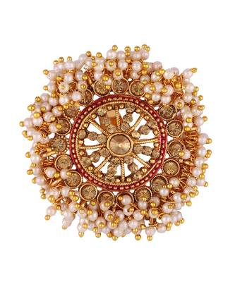 Gold Tone Embellished With Pearls Adjustable Finger Ring 2