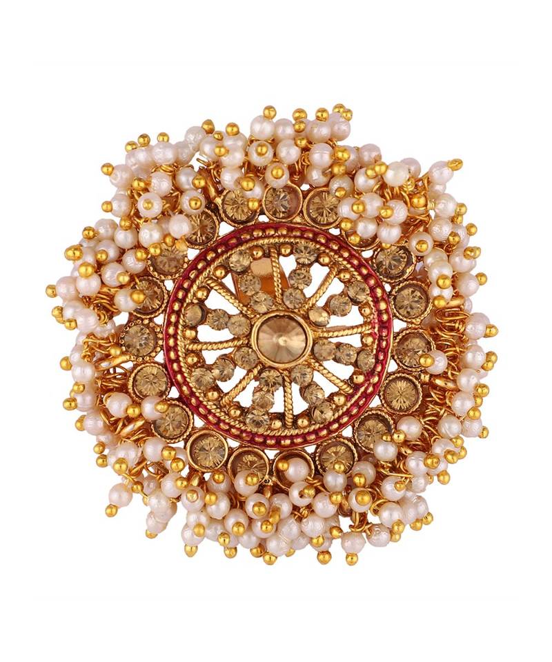 Gold Tone Embellished With Pearls Adjustable Finger Ring