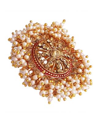 Gold Tone Embellished With Pearls Adjustable Finger Ring 3