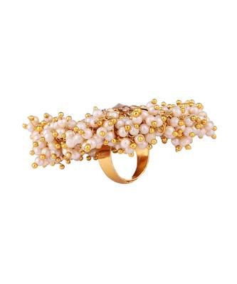 Gold Tone Embellished With Pearls Adjustable Finger Ring 4