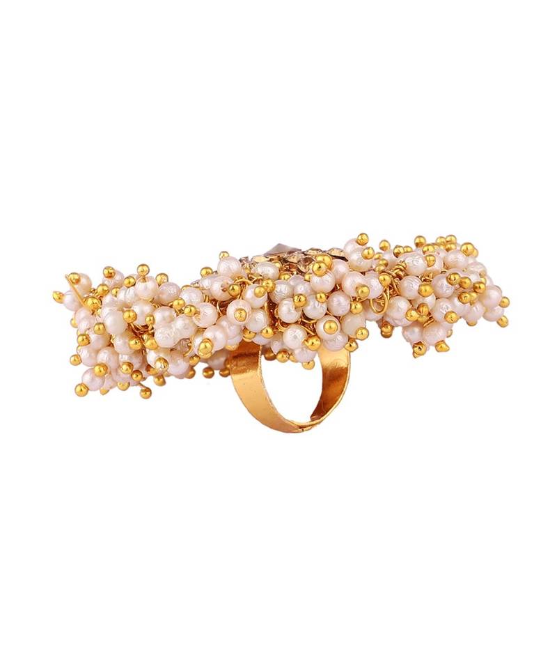 Gold Tone Embellished With Pearls Adjustable Finger Ring