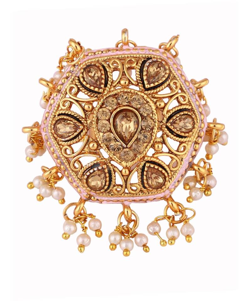 Gold Tone Embellished With Pearls Adjustable Finger Ring