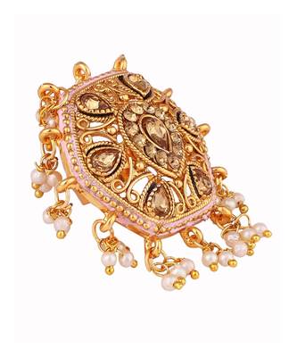 Gold Tone Embellished With Pearls Adjustable Finger Ring 3
