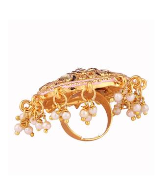 Gold Tone Embellished With Pearls Adjustable Finger Ring 4