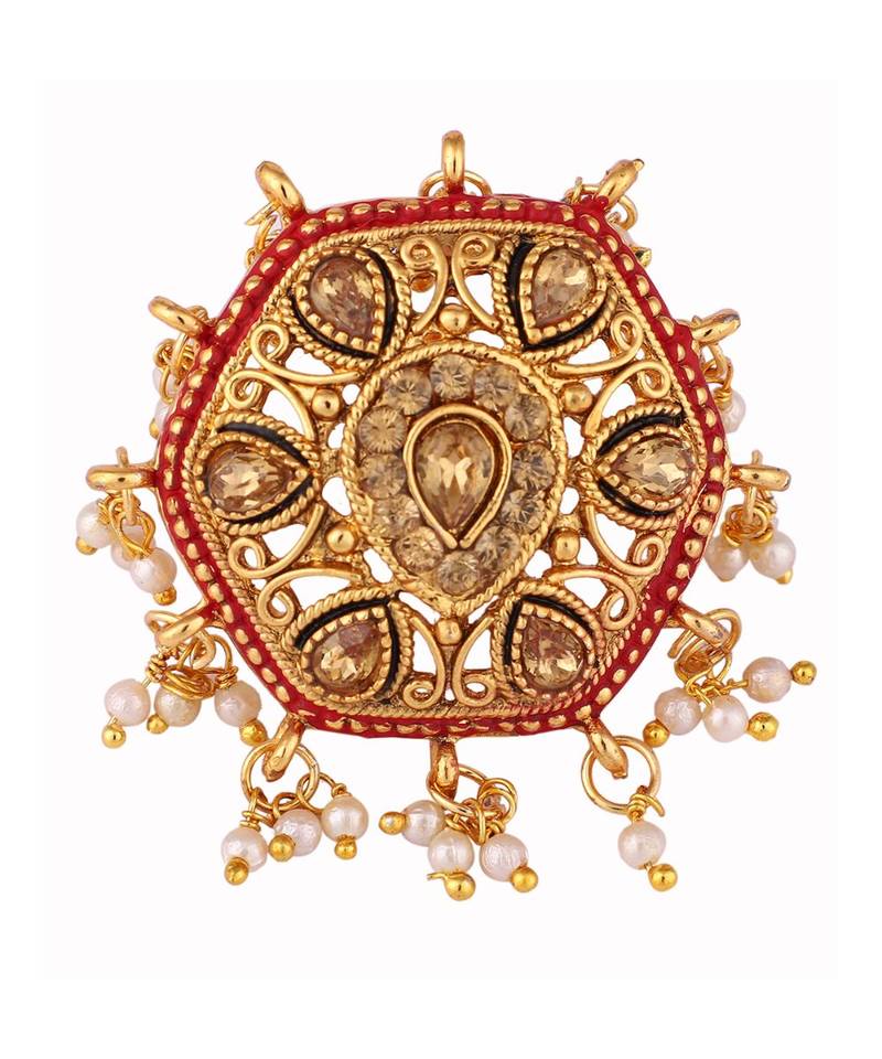 Gold Tone Embellished With Pearls Adjustable Finger Ring