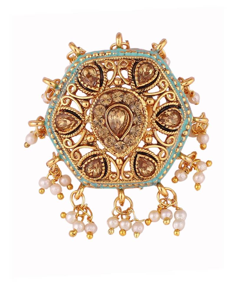 Gold Tone Embellished With Pearls Adjustable Finger Ring