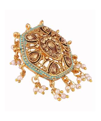 Gold Tone Embellished With Pearls Adjustable Finger Ring 3
