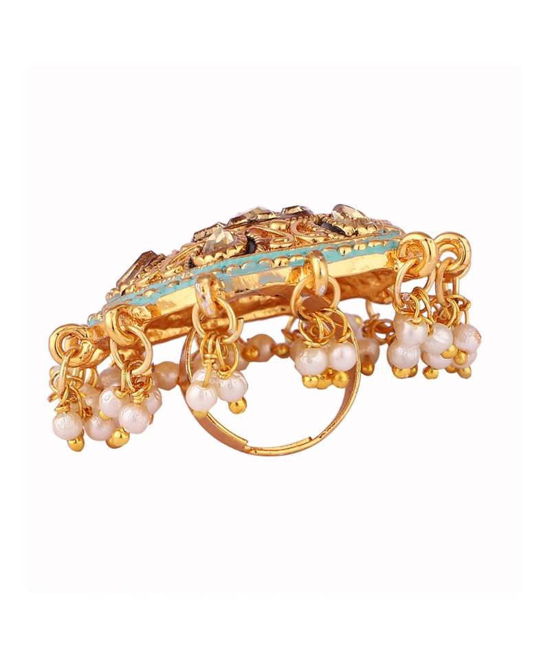 Gold Tone Embellished With Pearls Adjustable Finger Ring