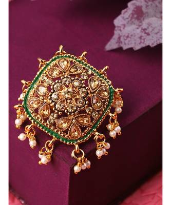 Gold Tone Embellished With Pearls Adjustable Finger Ring 1