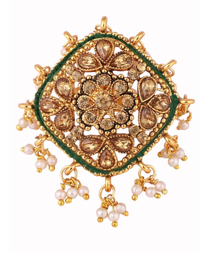 Gold Tone Embellished With Pearls Adjustable Finger Ring