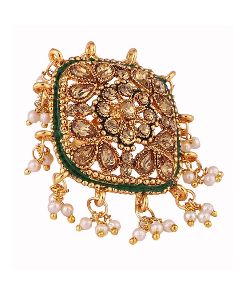 Gold Tone Embellished With Pearls Adjustable Finger Ring