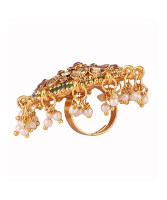 Gold Tone Embellished With Pearls Adjustable Finger Ring 4