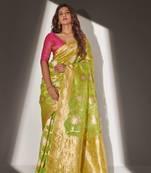 Light green woven organza saree with blouse