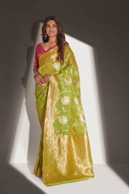 Light green woven organza saree with blouse 2