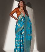 Sky blue woven organza saree with blouse