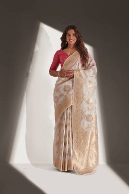 White woven organza saree with blouse 1