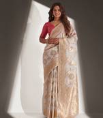 White woven organza saree with blouse