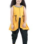 Yellow plain raw silk girls-top-bottom